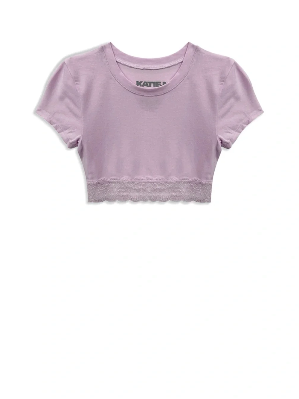 Katie J NYC Lilac Lace-Hem Cropped Tee